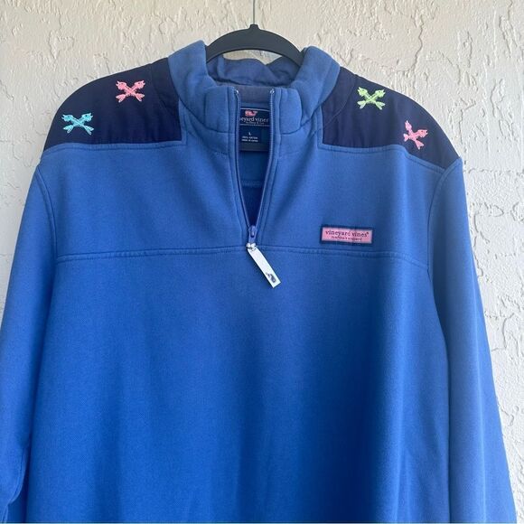 VINEYARD VINES Hoodie Sweatshirt Men Large Shep 1/4 Zip Pocket Cozy Fish Bone - Picture 2 of 9